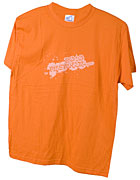 Koszulka pomarańczowa z nadrukiem.